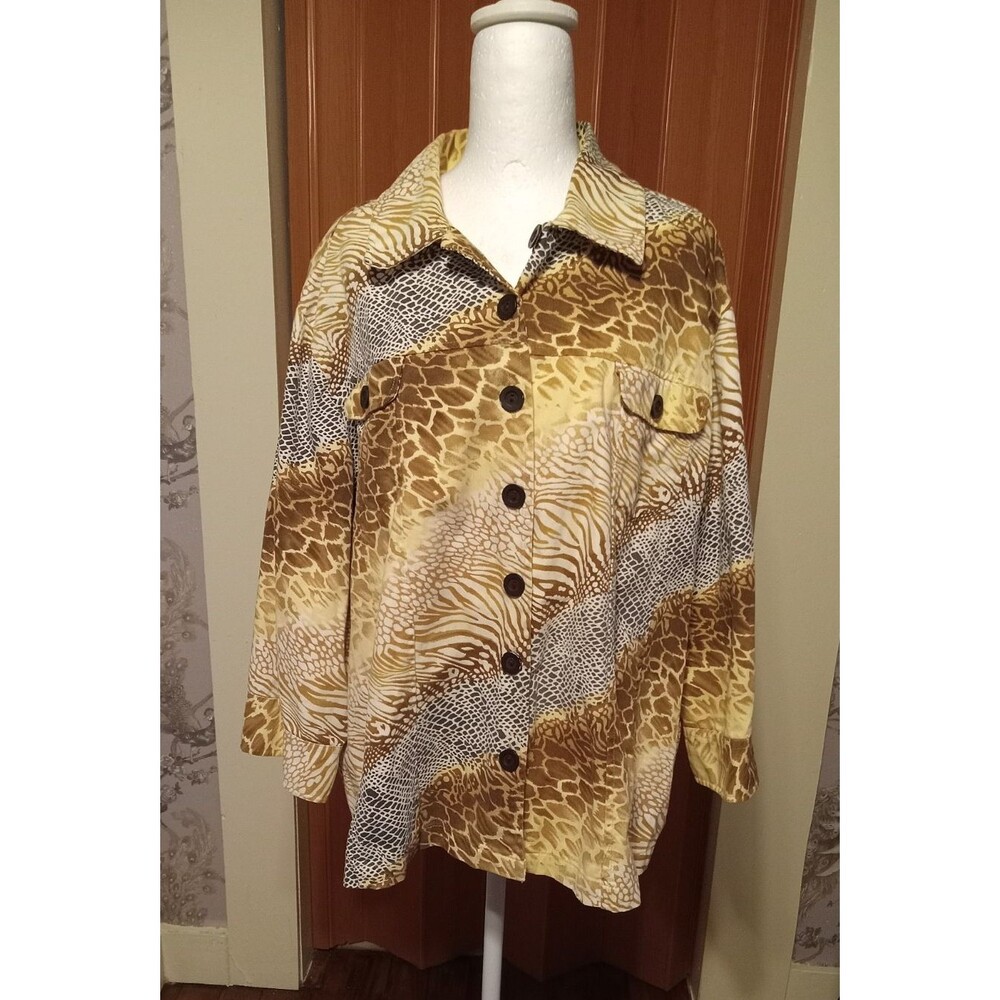 Westbound Woman Jacket Blazer 3/4 Sleeve Leopard Print 100%Cotton 2X